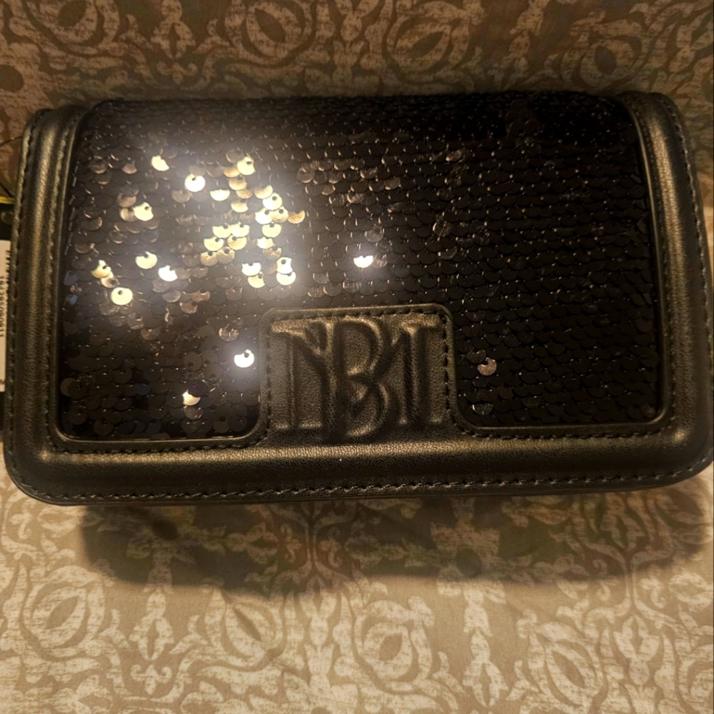 Black sequined Badgley Mischka crossbody with detachable strap.  NWT.